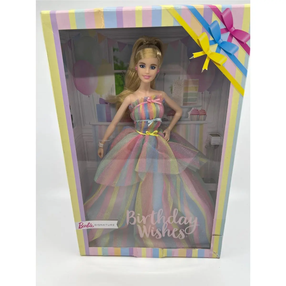 Barbie Signature Birthday Wishes Doll Approx. 12-in Blonde in Rainbow Dress Mu