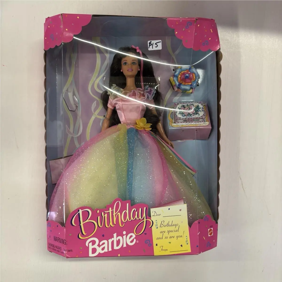 1997 Mattel Birthday Barbie Doll 12 w/ Accessories 18292 Brunette