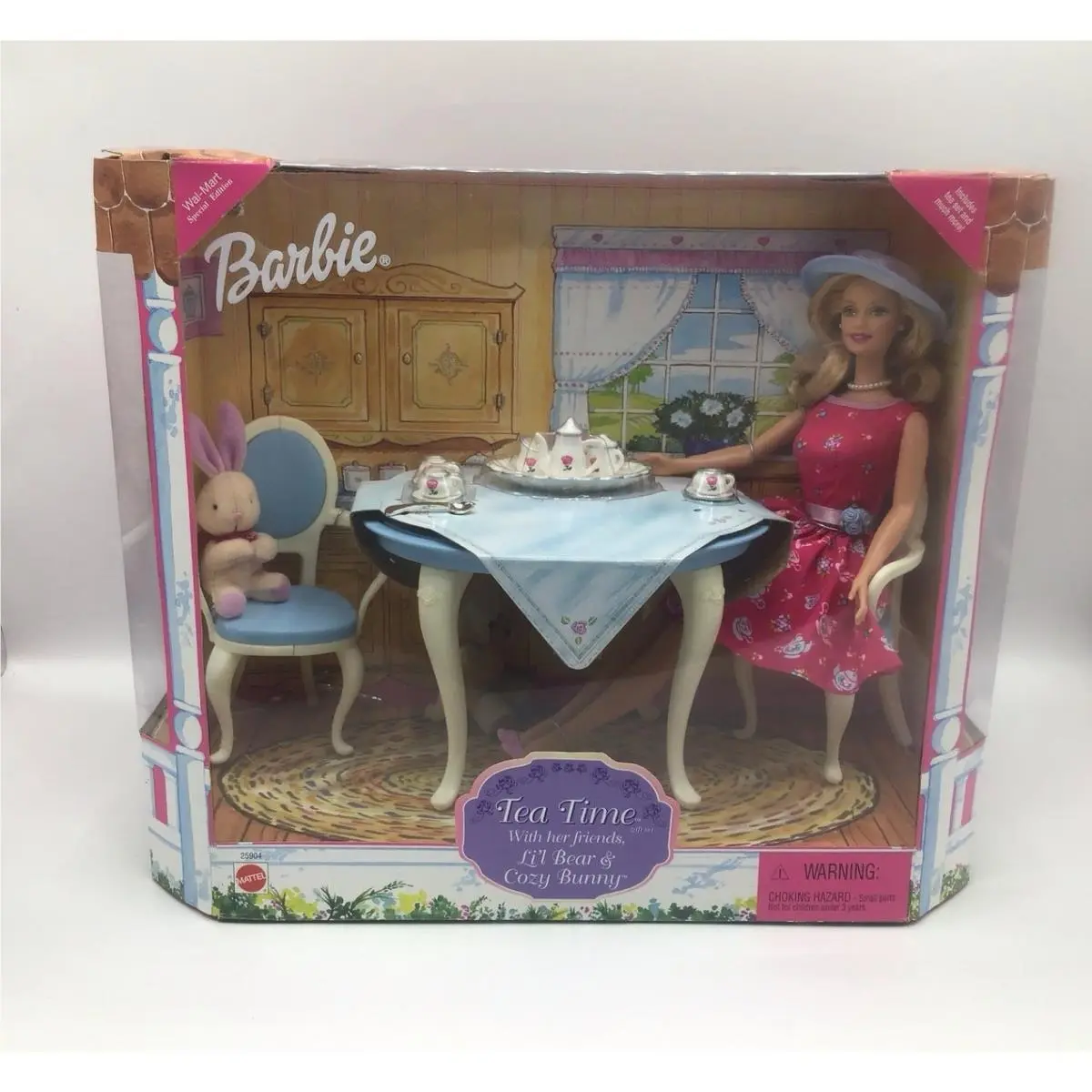 Vtg 1999 Barbie Tea Time Walmart Special Edition Doll Set Lil Bear Cozy Bunny