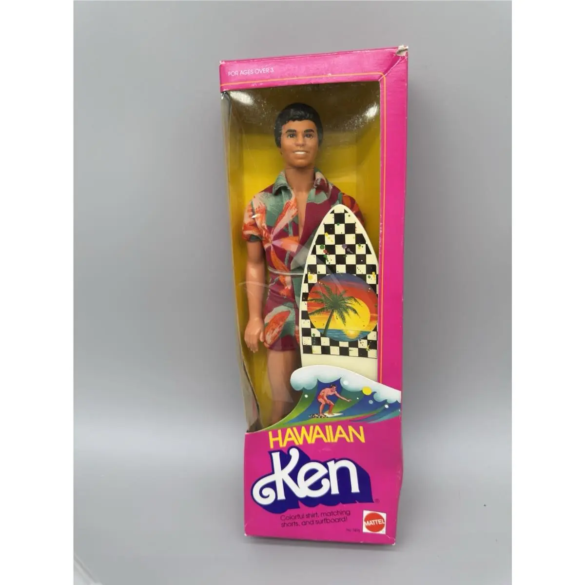 Vintage 1983 Hawaiian Ken Barbie Doll By Mattel w/ Surf Board In Box