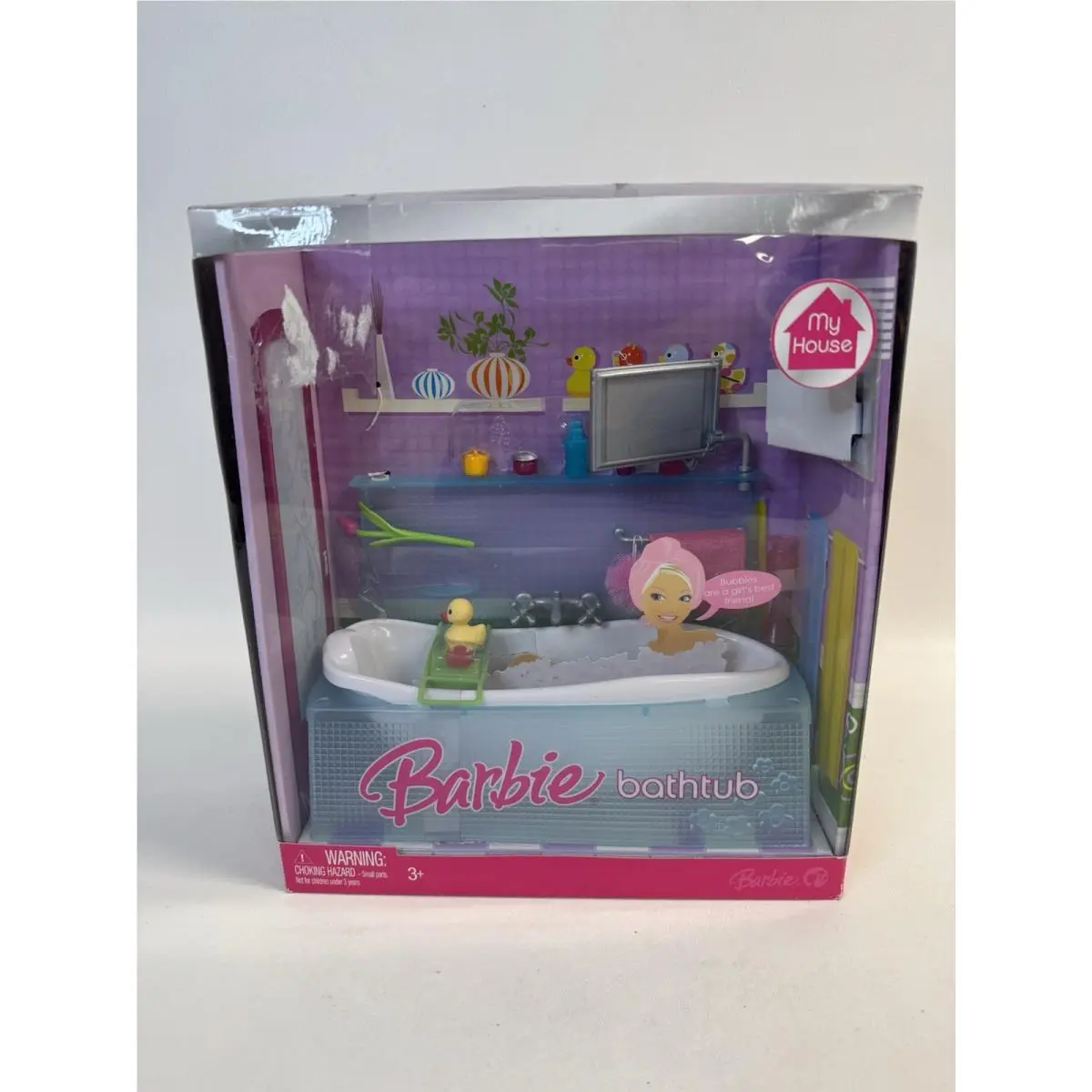 Barbie My House Furniture Bathtub Bath Play Set Towel Soap Duck Shampoo TV