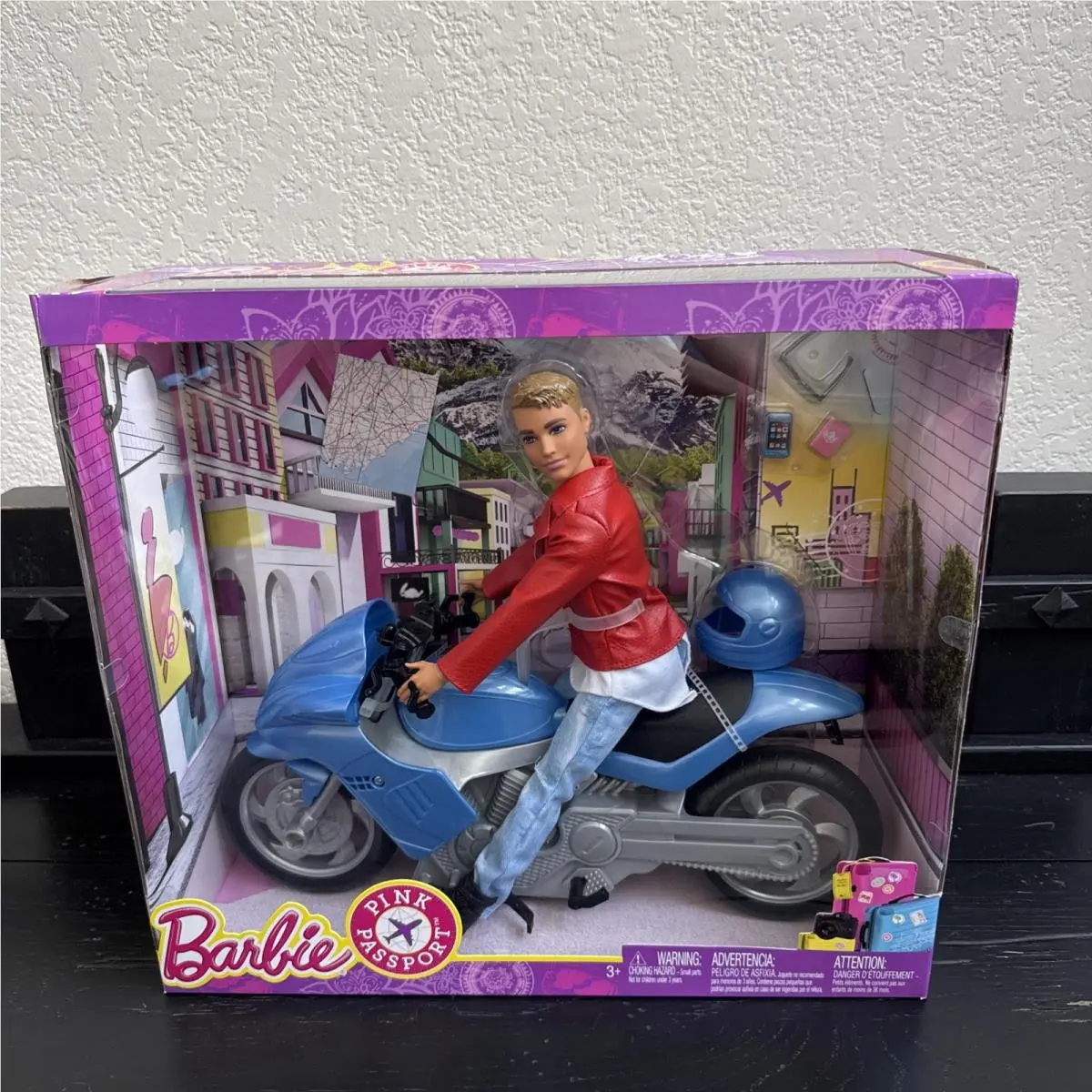 Barbie Pink Passport Ken Doll with Motorcycle Red Jacket Mattel 2017