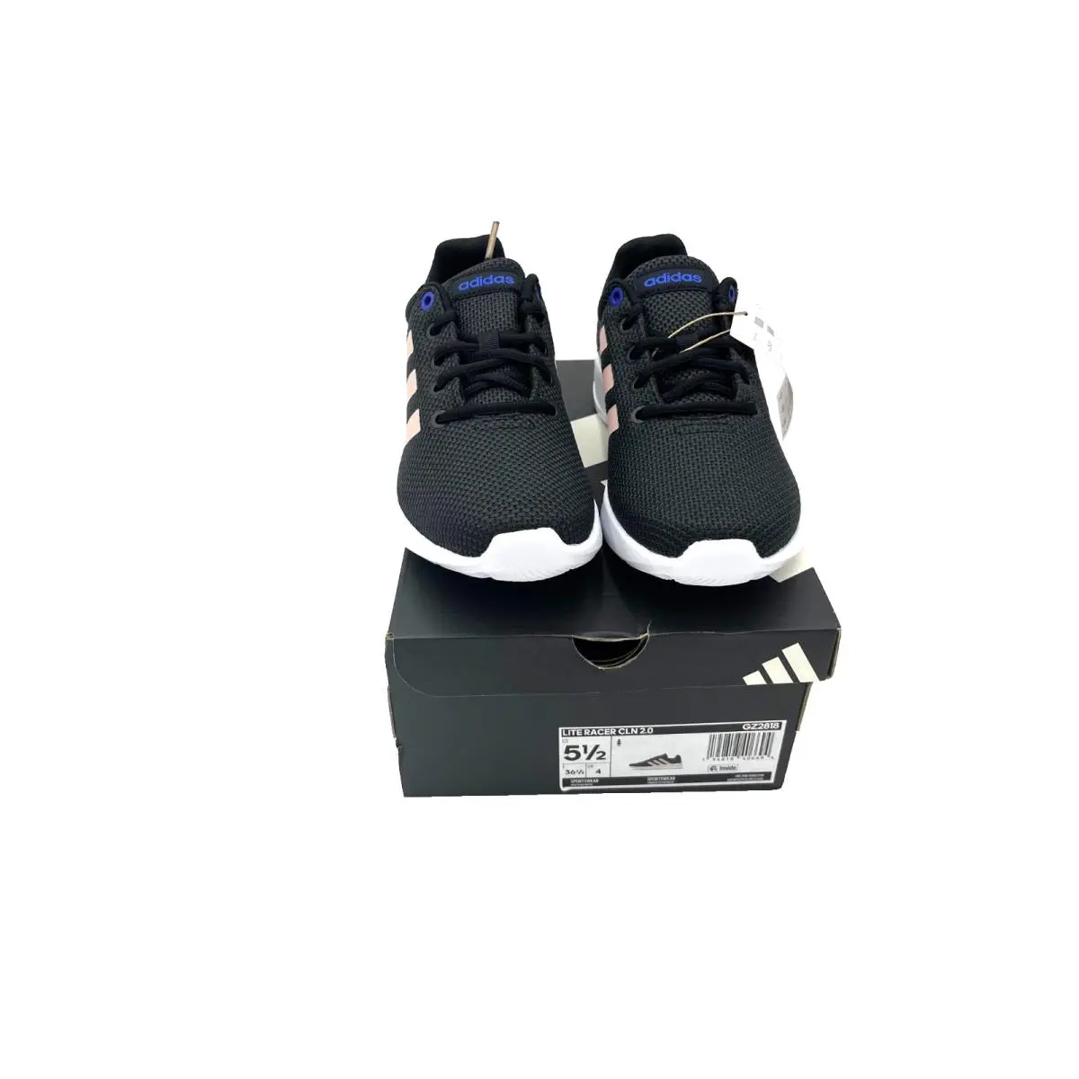 Adidas Lite Racer Cln 2.0 Women`s Sneakers Black Pink Stripes Size 5 1/2 GZ2818 - Black