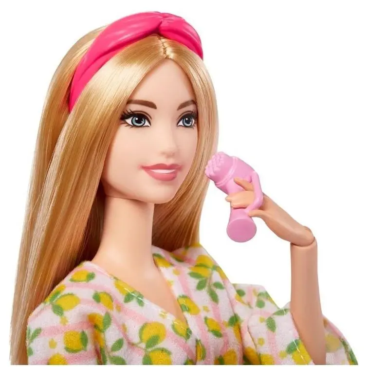 Barbie Self-care Posable Doll Blonde Spa Day Doll in Bathrobe with Pet