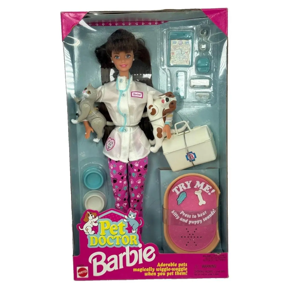 Vtg Barbie Pet Doctor Dr Veterinarian Brunette Puppy Dog Cat Tested Nrfb