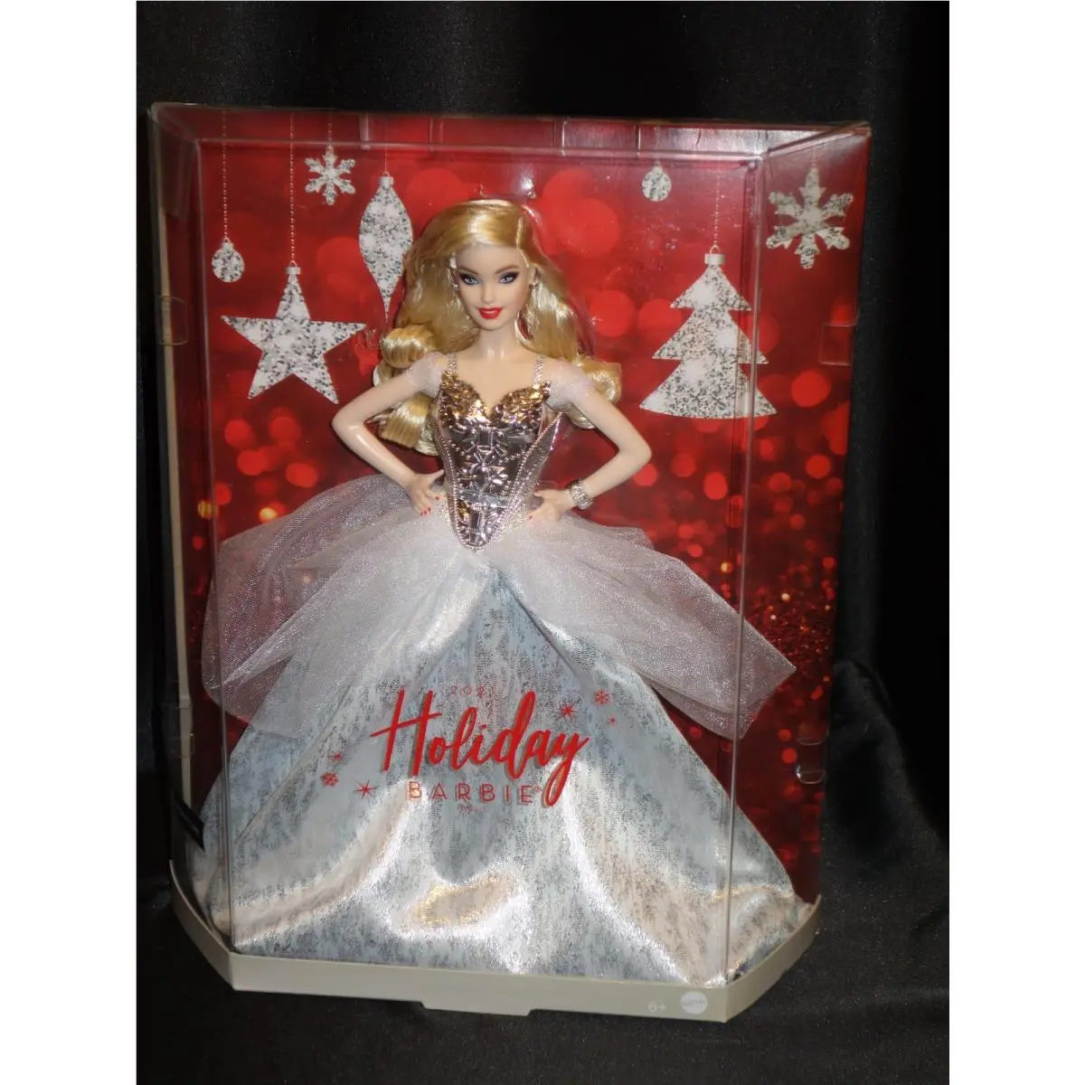Holiday Barbie 2021 Caucasian with Blonde Hair Silver White Gown