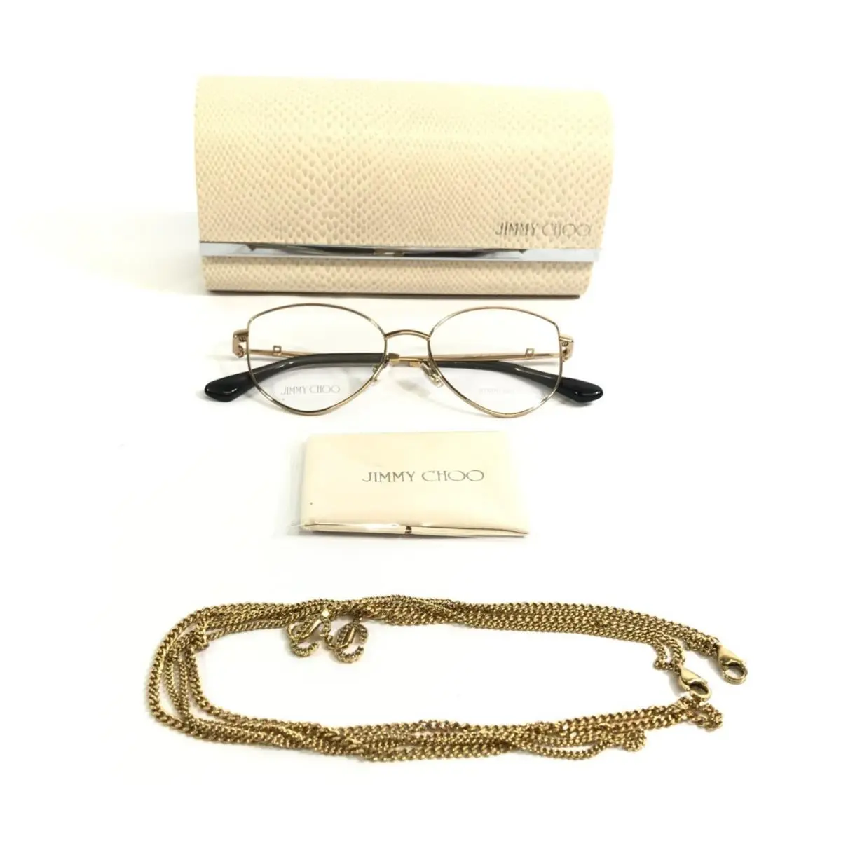 Eyeglasses Frames JC327 000 Shiny Gold Cat Eye Wire Rim 52-16-145 by Jimmy Choo