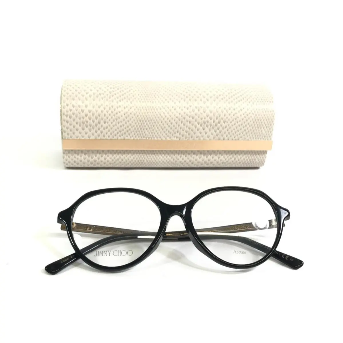 Eyeglasses Frames JC345/F 807 Black Gold Round Full Rim 52-17-145 by Jimmy Choo