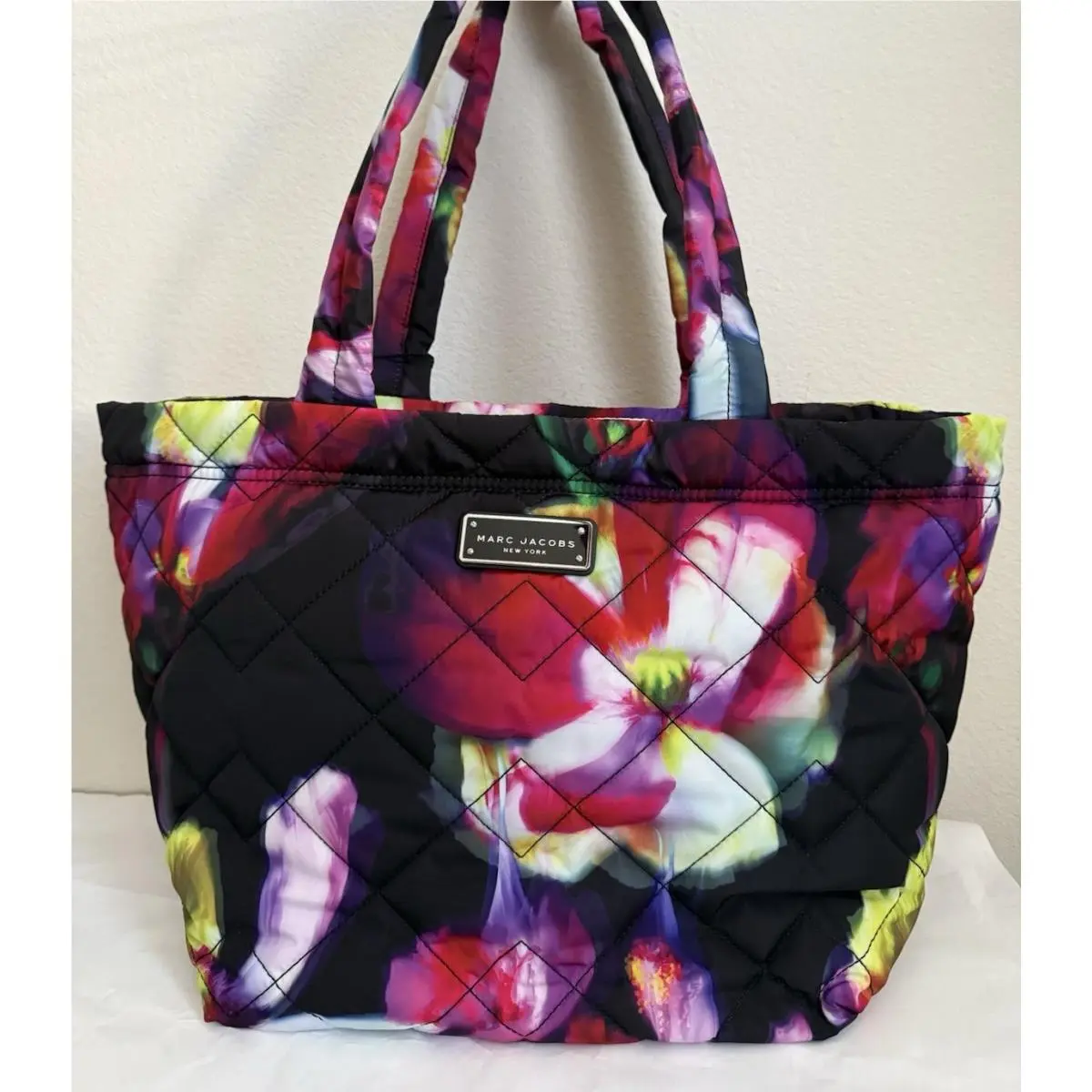 Medium Floral Print Quilted Tote Bag Black Multi Retail by Marc Jacobs