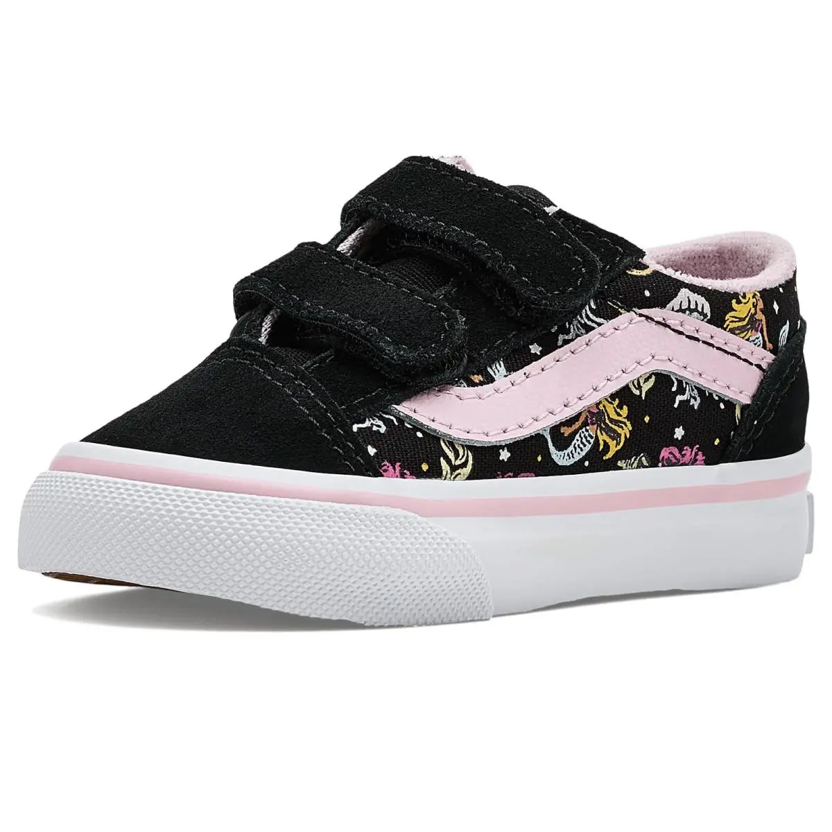 Children Unisex Shoes  Kids Old Skool™ V Infant/toddler Glow Mermaid Black/Pastel Pink by Vans