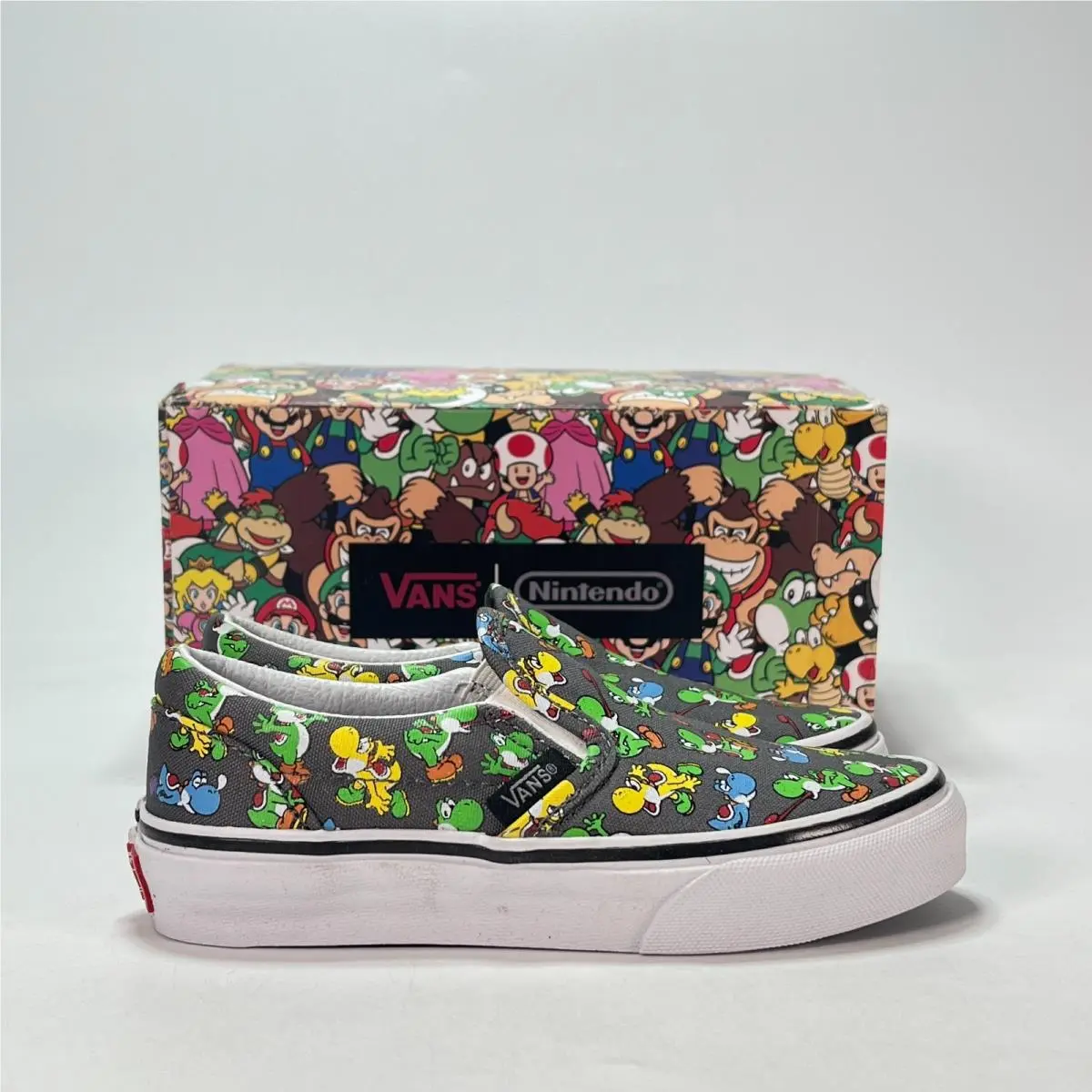Nintendo x  Classic Yoshi Pewter Casual Slip On Skate Shoes Kids Size 11.5 by Vans