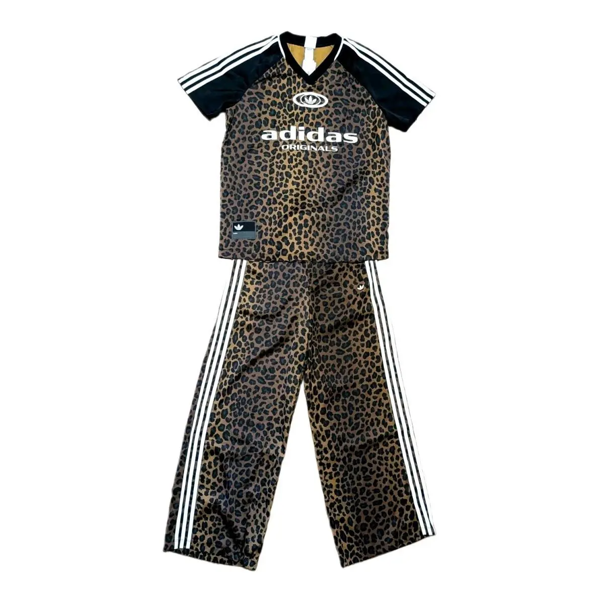 Size Small -  Satin Leopard Print Set Pants Jersey Shirt Track Suit by Adidas