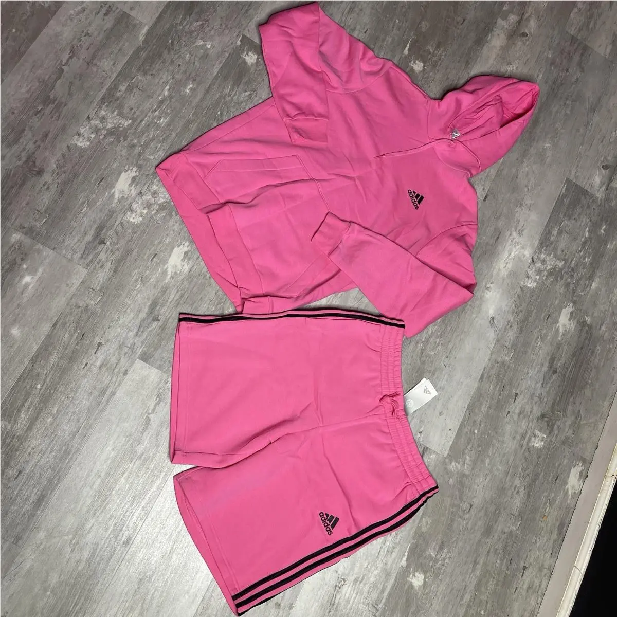 Mens  Fleece Pink/black Hoodie Sweat Shorts Top Size M Bottom Size L by Adidas