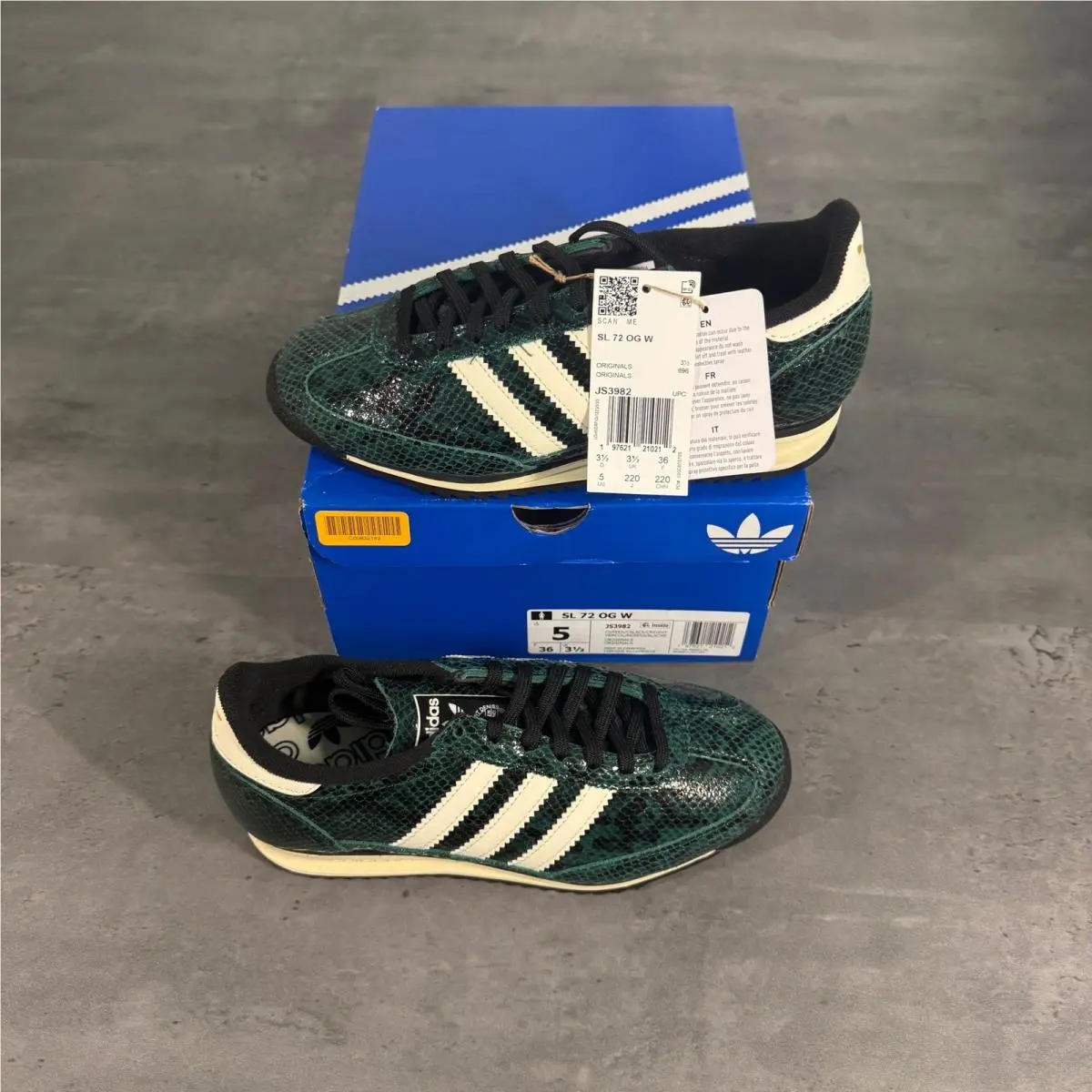 SL 72 OG W Sneakers Womens 5 Green Snakeskin JS3982 Retro Trainers by Adidas
