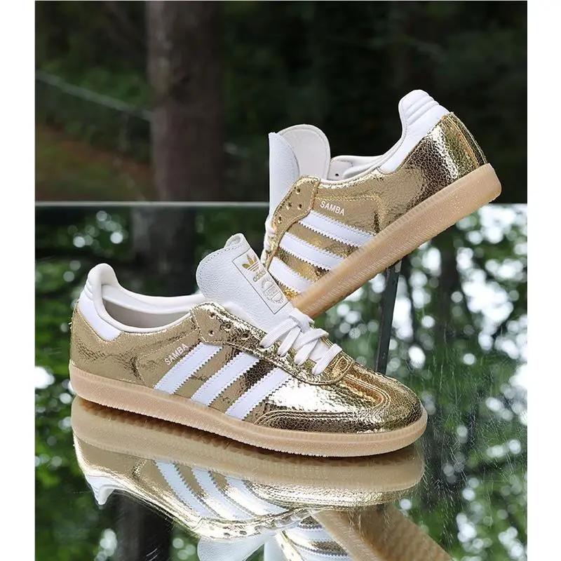 Adidas Samba OG Gold Metallic Cracked Leather Women’s Size 7 Custom KI5719