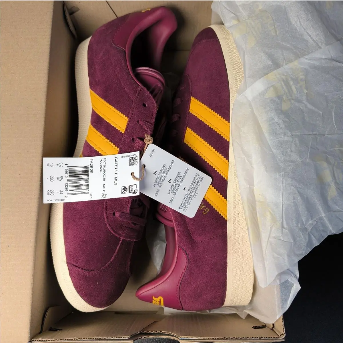 Adidas Mls Portland Timbers Gazelle Soccer Shoes Burgundy Orange Men Size 10