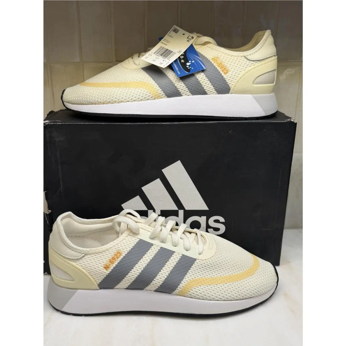 Adidas N-5923 Mens 12 DB0958 Off White Grey Yellow Knit Running Shoes
