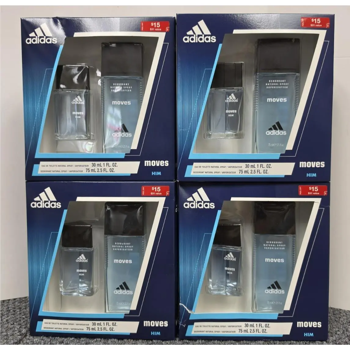 4 X  Moves - 2 Pc Gift Set For Men 1 Oz Eau de Toilette/ 2.5 Oz Deodorant by Adidas