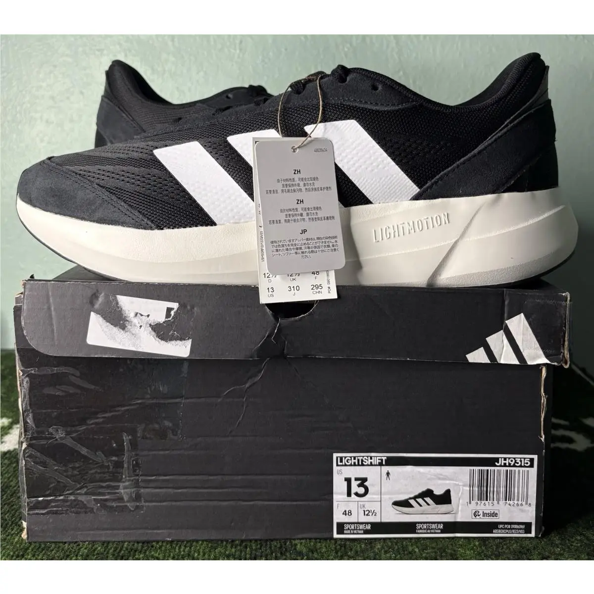 US Men`s 13 -  Lightshift Running Shoes Black White JH9315 by Adidas