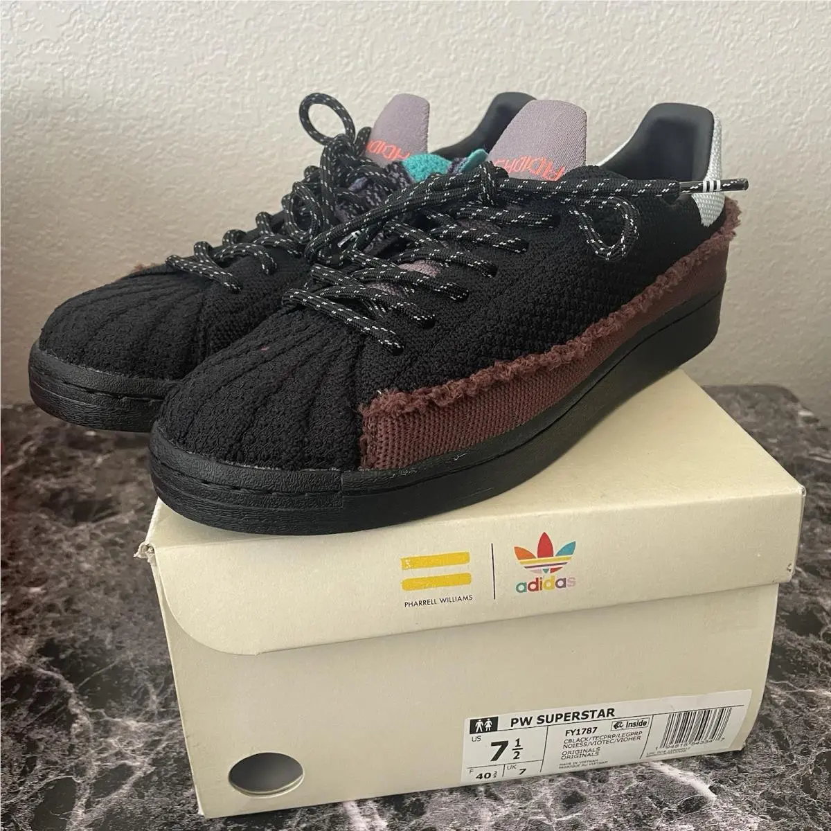 Adidas Pharrell Superstar Patchwork Black Sneakers Men’s Size 7.5 FY1787