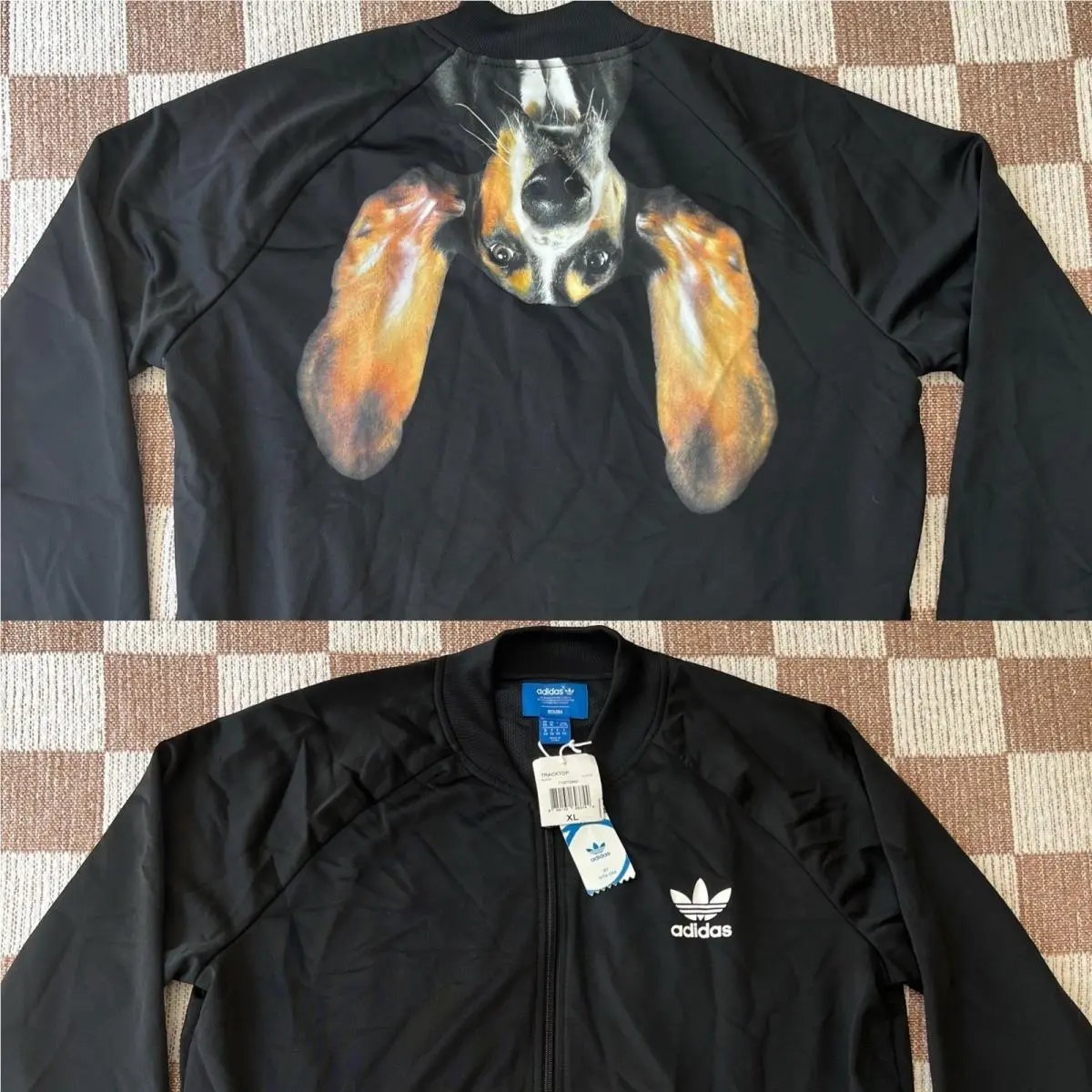 x Rita Ora Track Jacket Basset Hound Women`s XL Black Dog Full Zip by Adidas