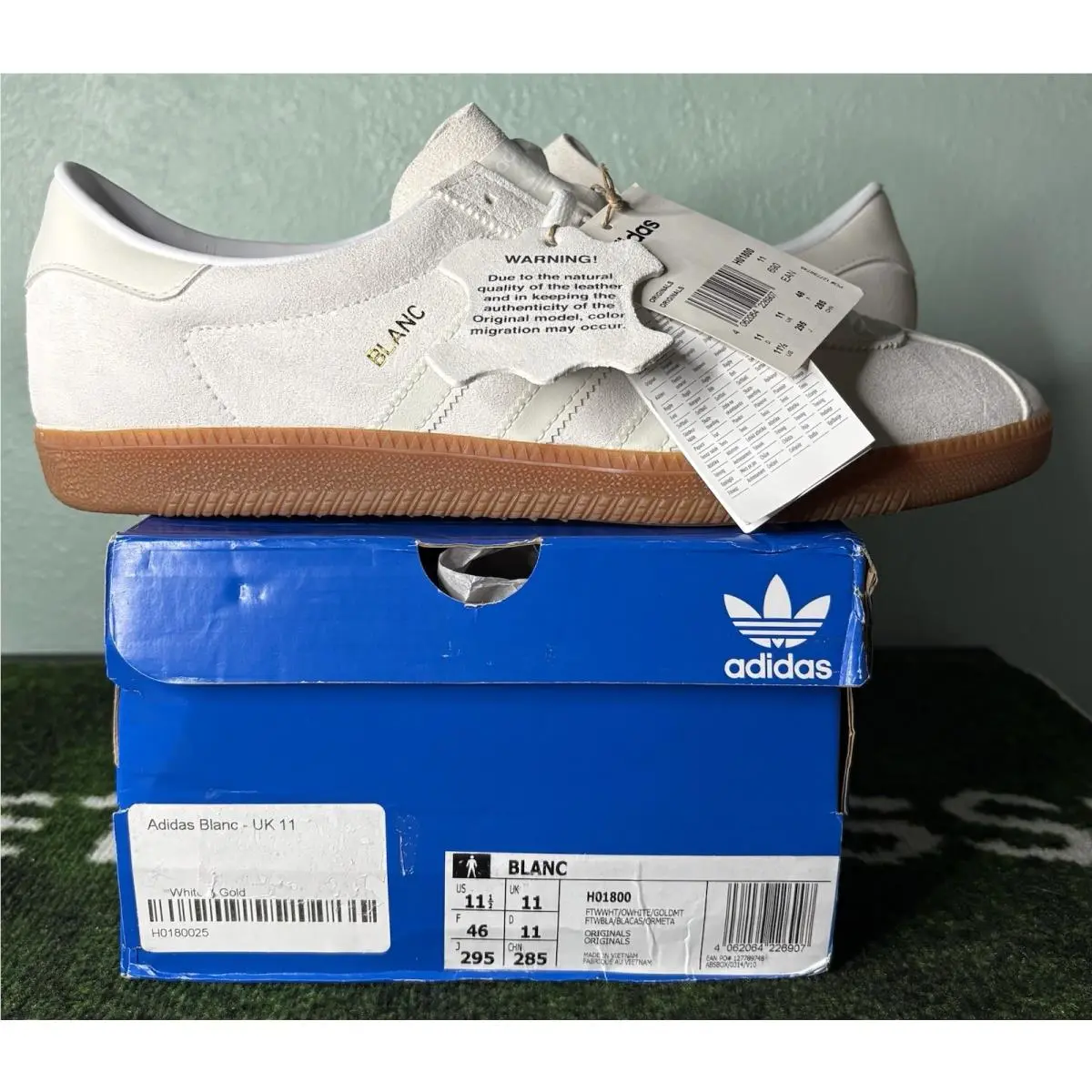 US Men`s 11.5 -  Blanc Off White Gum H01800 2021 Premium Material by Adidas