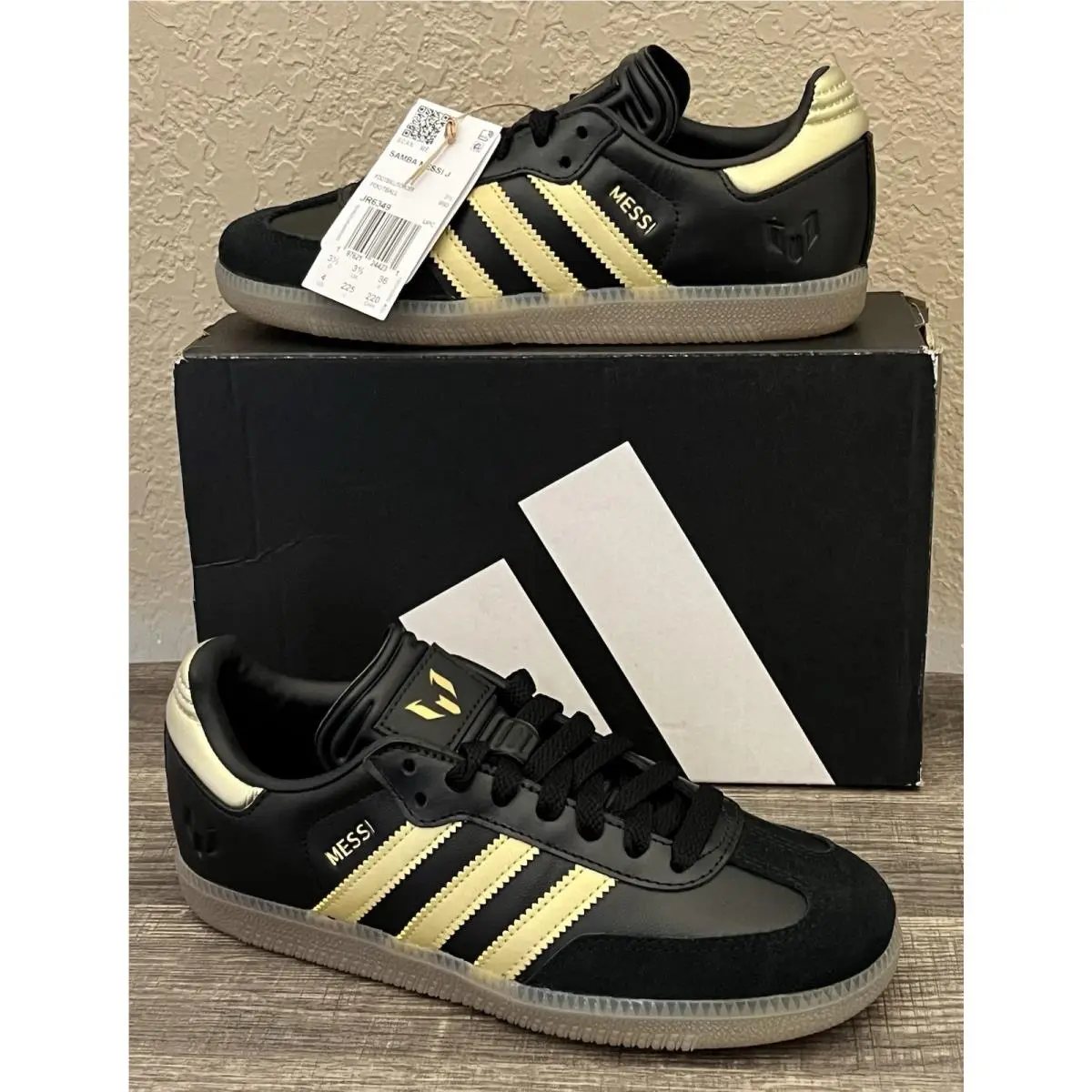 x Lionel Messi Samba Black/gold Big Boy Shoes Size-4 by Adidas