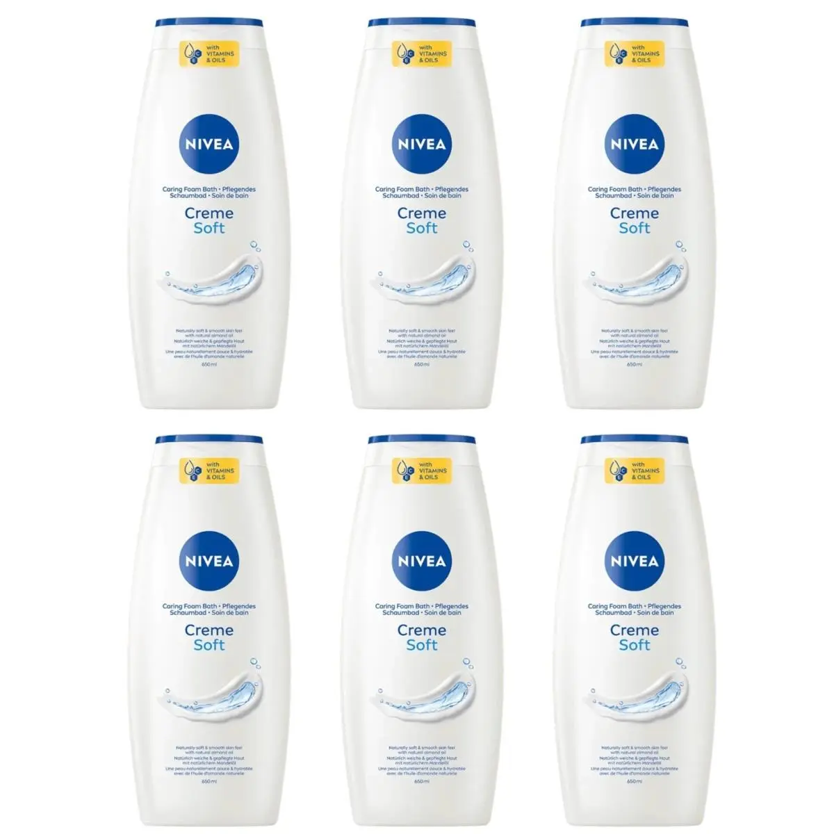 Creme Soft Foam Bath with Almond Oil – Gentle Cream Cleansing-6 Pack by Nivea