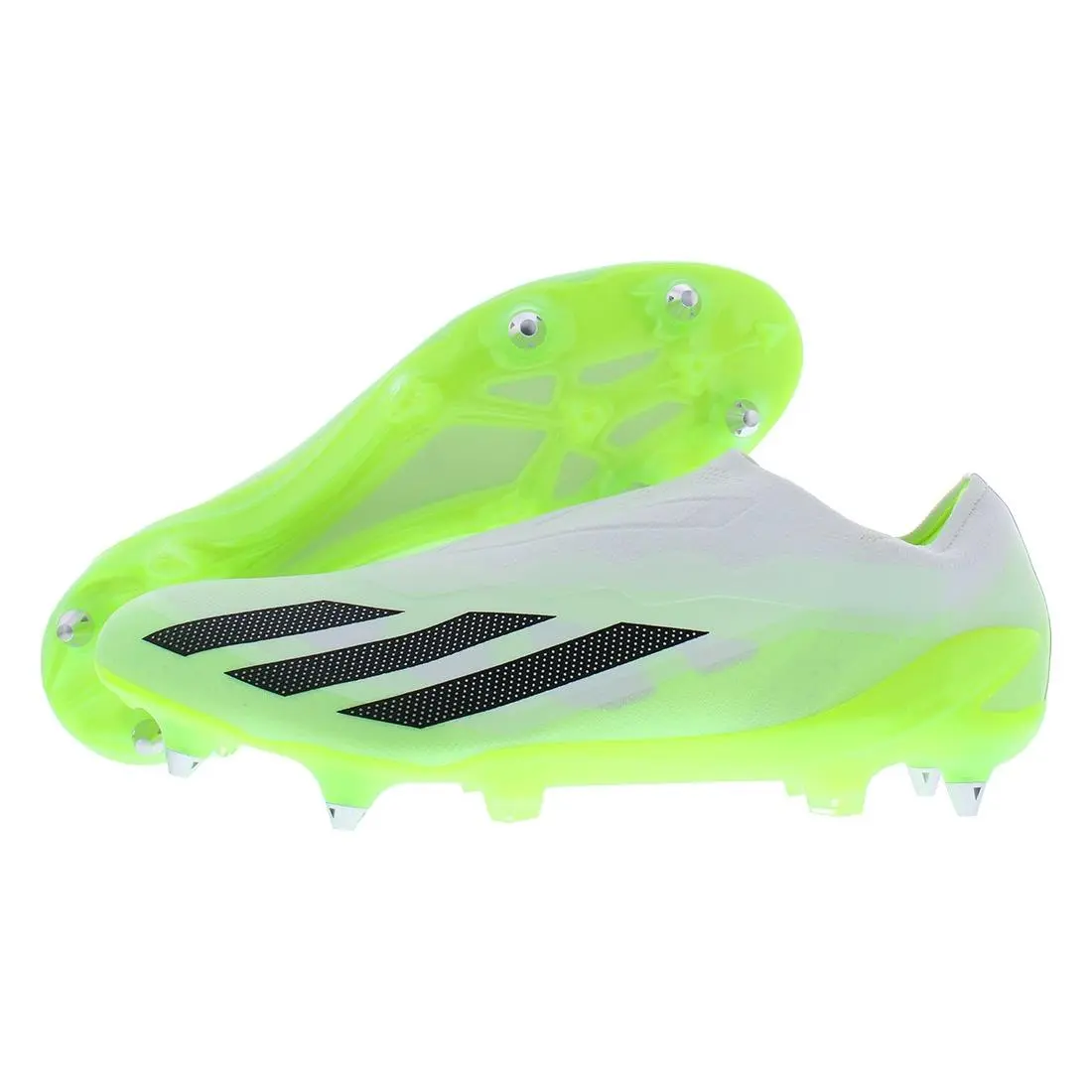 Adidas X Crazyfast.1 Laceless Soft Ground Unisex Shoes Size 13 Color: Footwear - Footwear White/Core Black/Lucid Lemon, Main: Green
