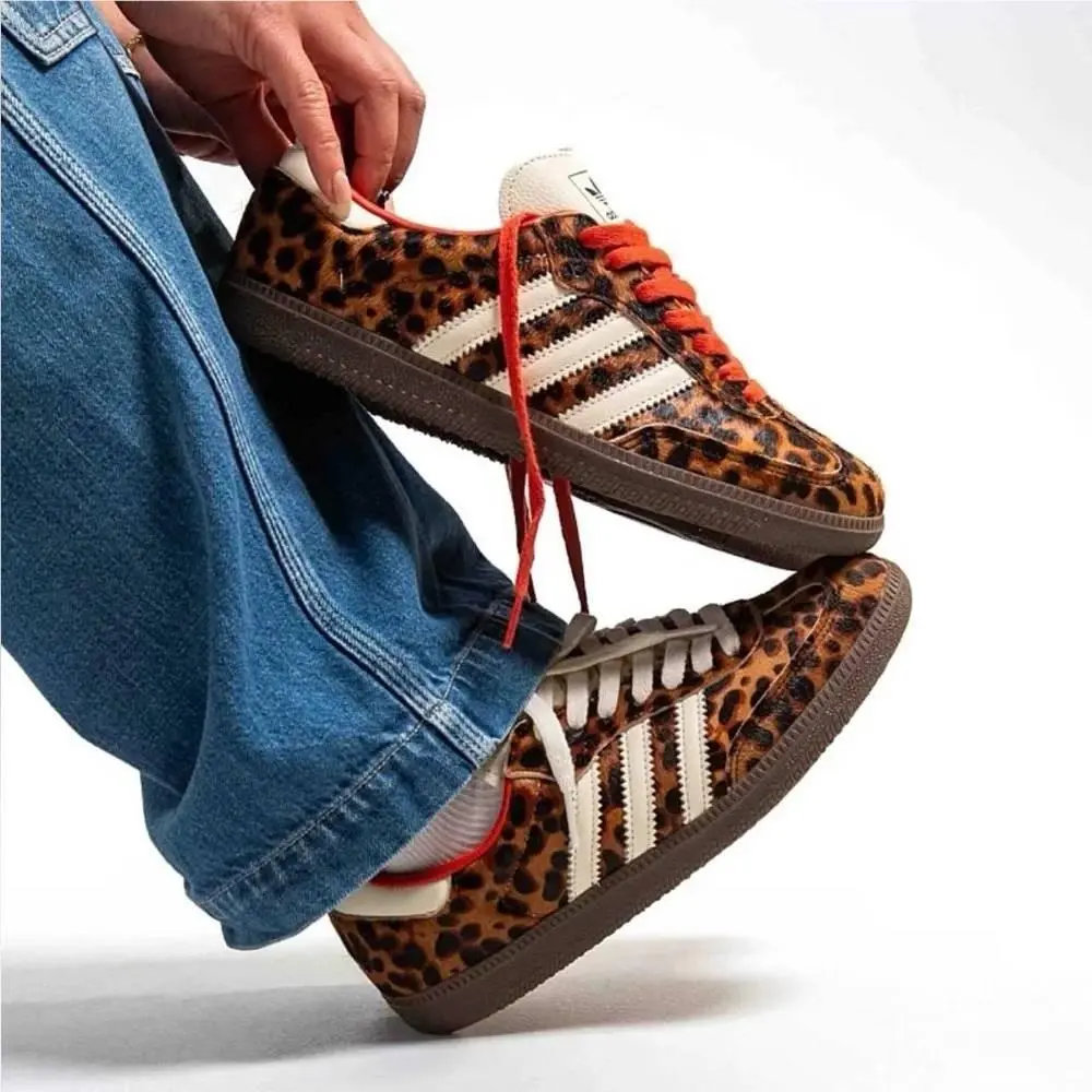 Adidas Samba Leopard Pony Hair Orange Laces Sneakers Womens 6