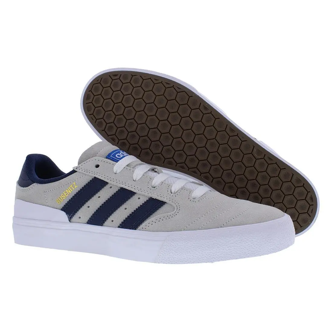 Adidas Busenitz Vulcanized II Suede Mens Shoes Size 9.5 Color: Footwear - Footwear White/Collegiate Navy/Blue Bird, Main: Grey