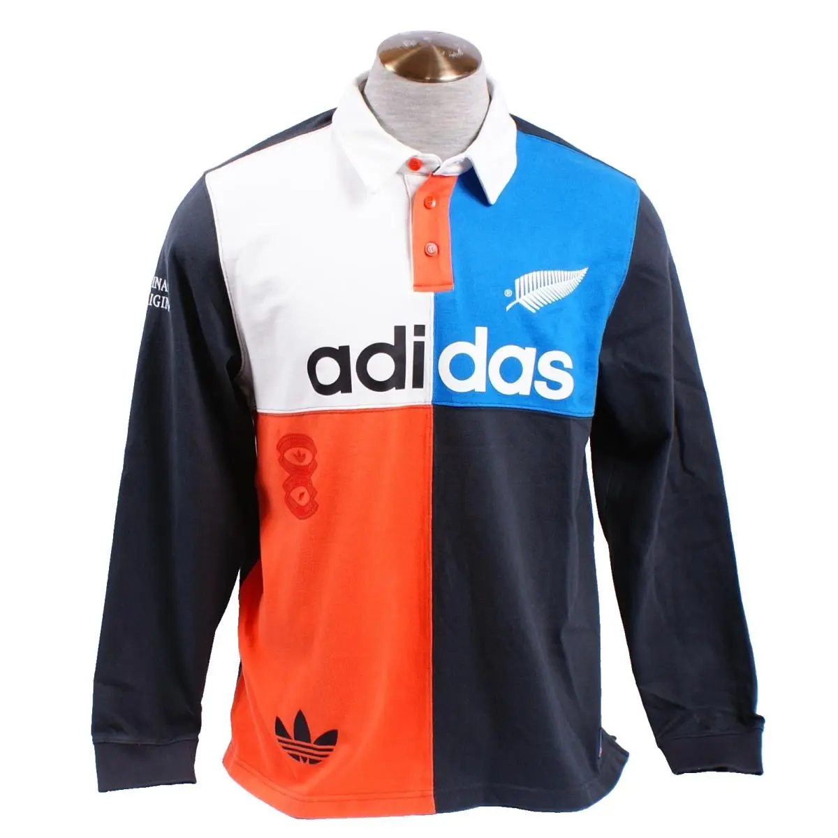 Adidas Men`s L Color Block All Blacks Long Sleeve Heritage Rugby Polo Shirt