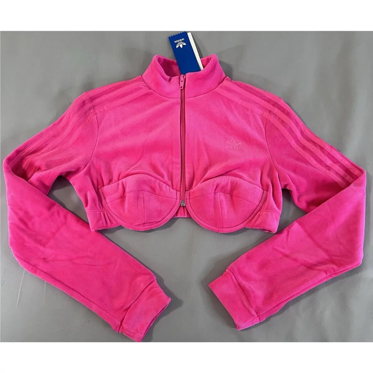 X Jeremy Scott Cropped Velour Track Jacket Neon Pink Sz Medium by Adidas