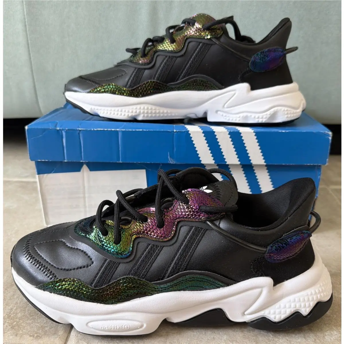 Ozweego EG9160 Rainbow Glow Colorway Black Shoes Women Size 6.5 Box by Adidas