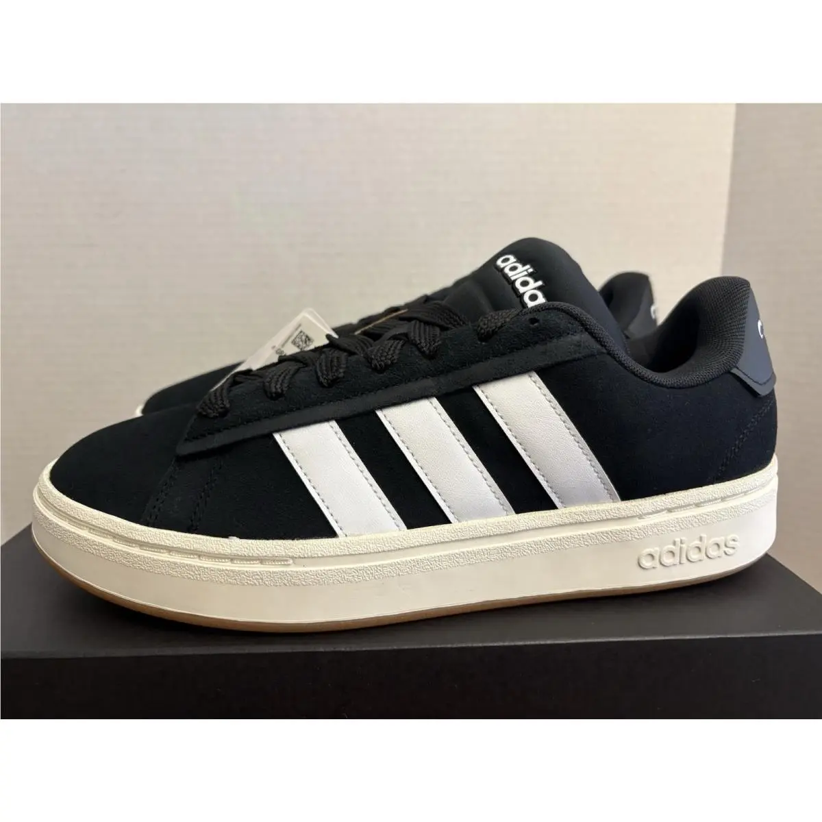 Grand Court Alpha 00s Men`s Sneakers Size 10 Black White Shoes by Adidas