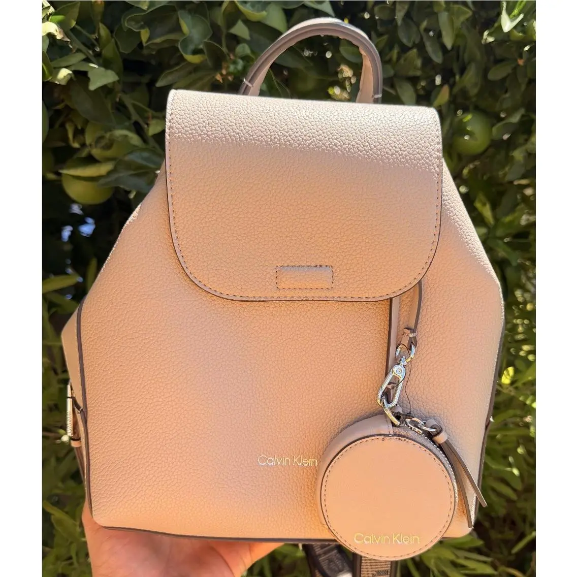 Millie Women`s Backpack Beige / Blush Vegan Leather Coin Pouch by Calvin Klein