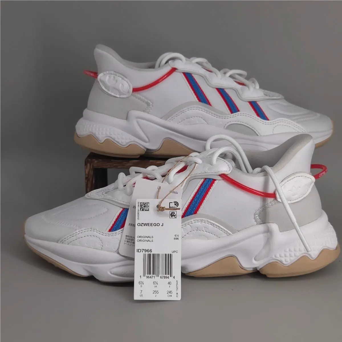 Ozweego J Sneakers Youth 7 White Red Blue Athletic Shoes ID7966 Chunky by Adidas