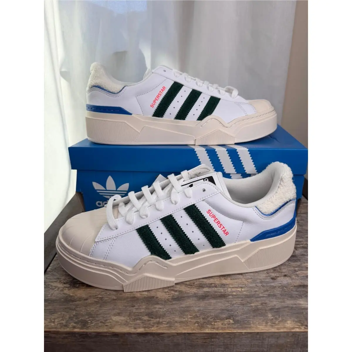 Adidas Superstar Bonega 2B W White Green Blue Platform Women`s Size 10