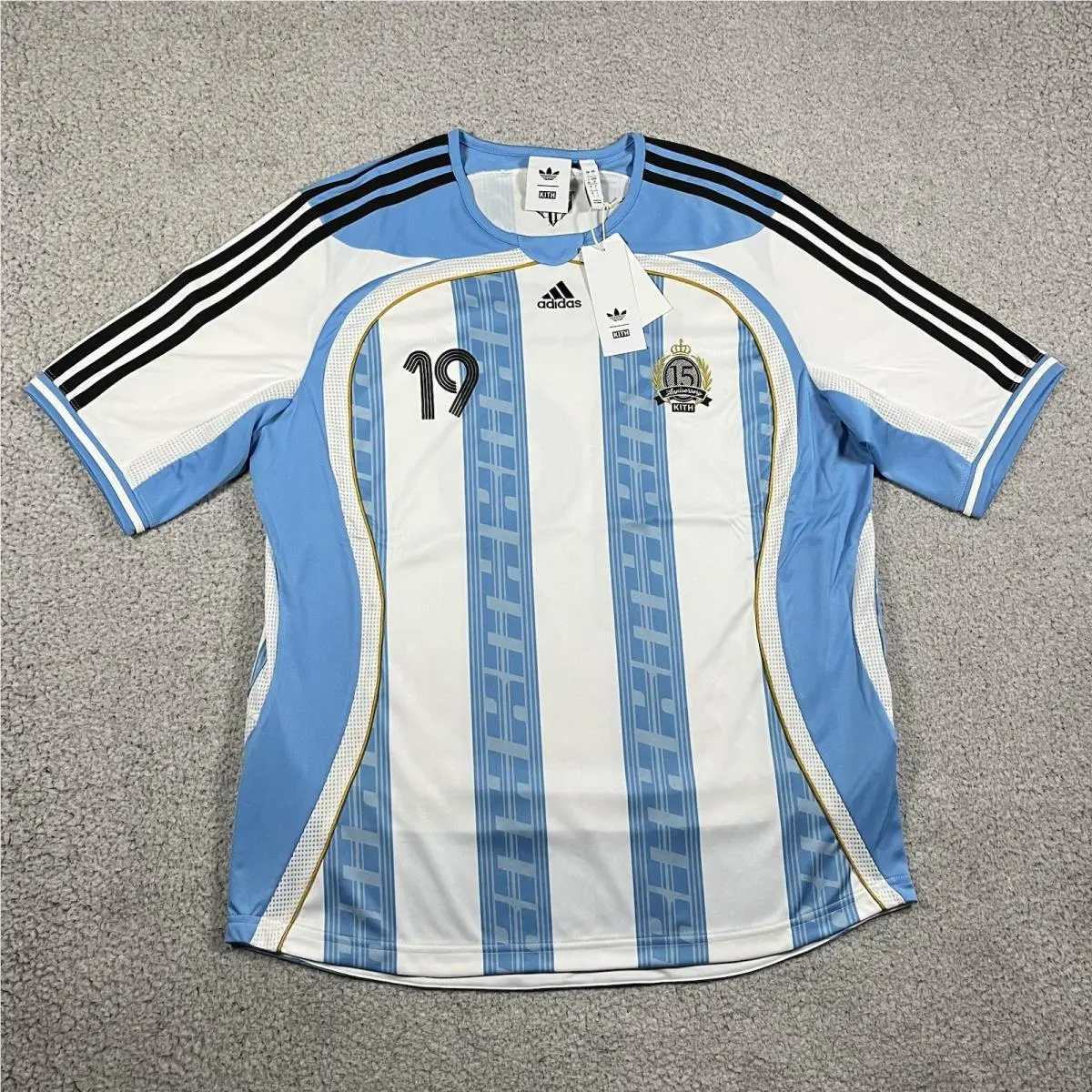Kith Messi  Jersey Mens Large Blue White Stripe Football Soccer In Hand by Adidas