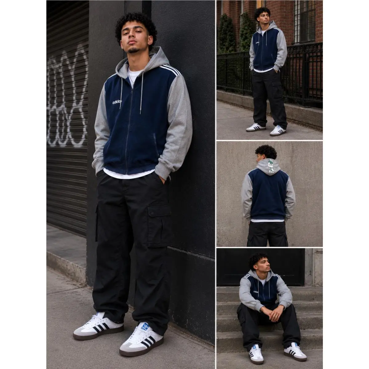 Vintage  Fiftyone Top II Velour Track Jacket Hoodie Y2K Navy Grey XL by Adidas