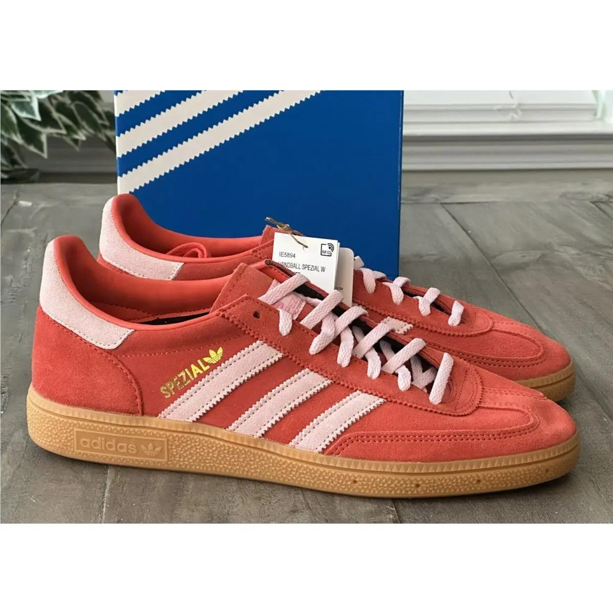Women`s US 10 Handball Spezial Bright Red Clear Pink Shoes Style IE5894 by Adidas