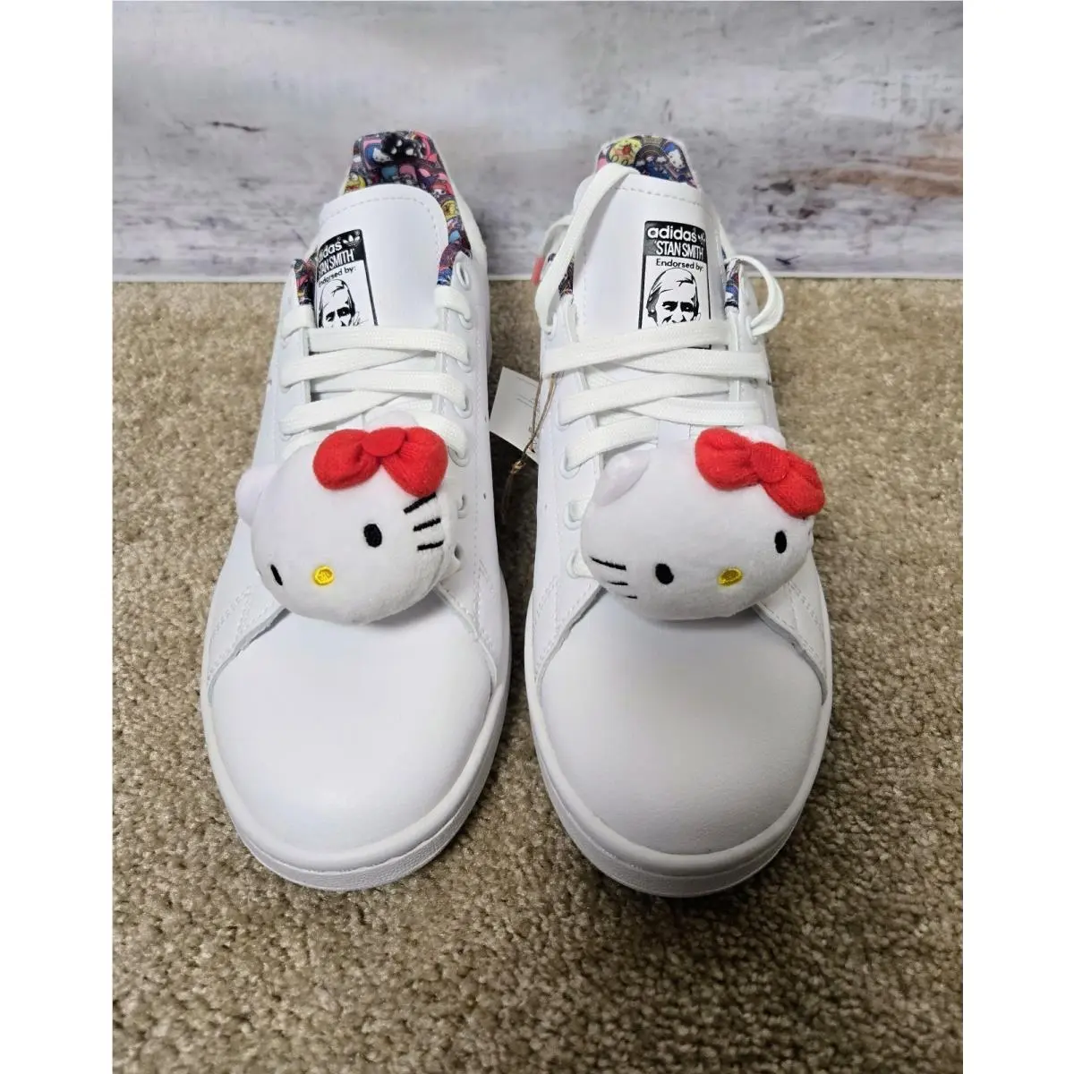 Stan Smith Hello Kitty Womens Sneakers White Size 9 Leather Plush Charm by Adidas