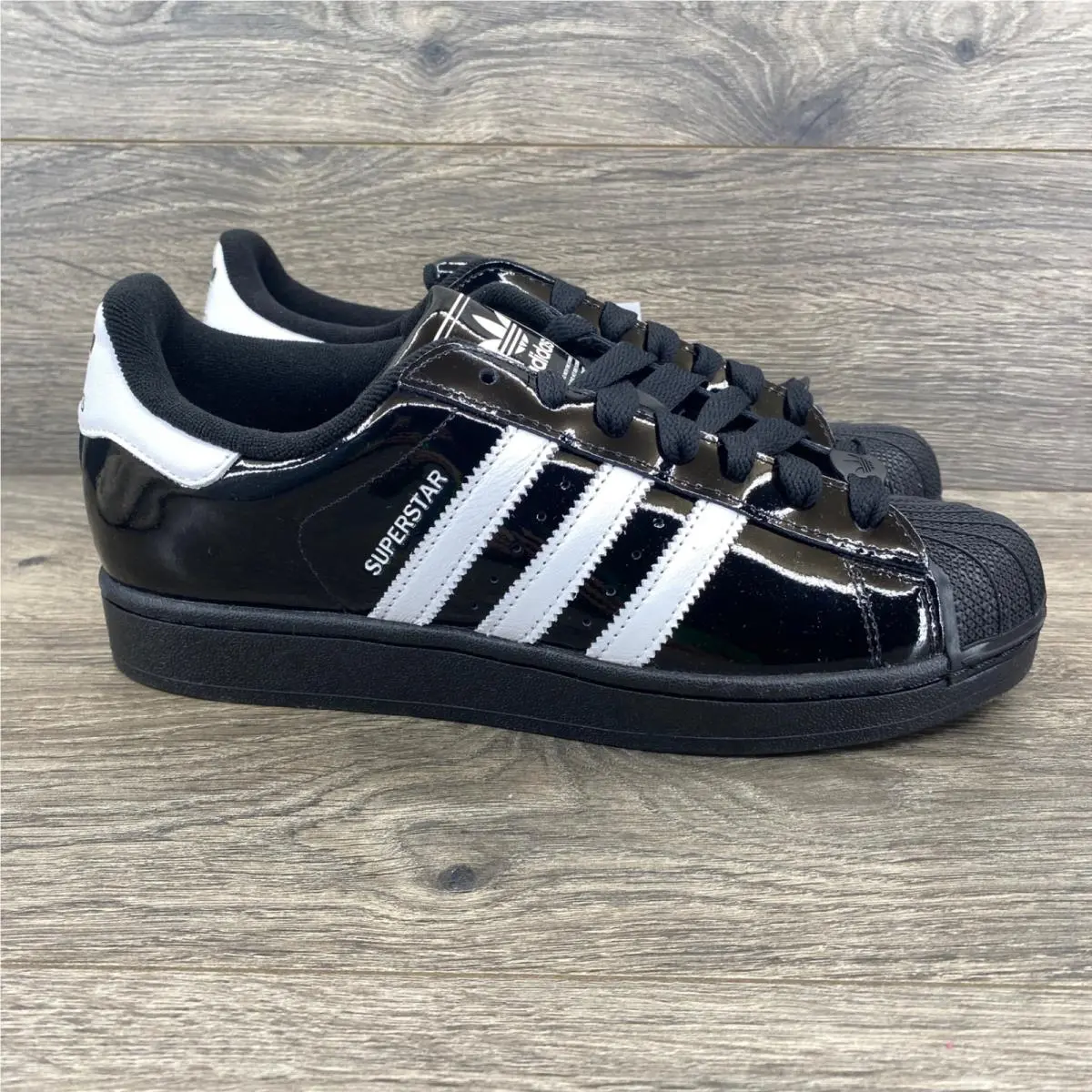 Superstar II Shoes Mens 8.5 Black White Patent Leather Shell Toe JR7313 by Adidas