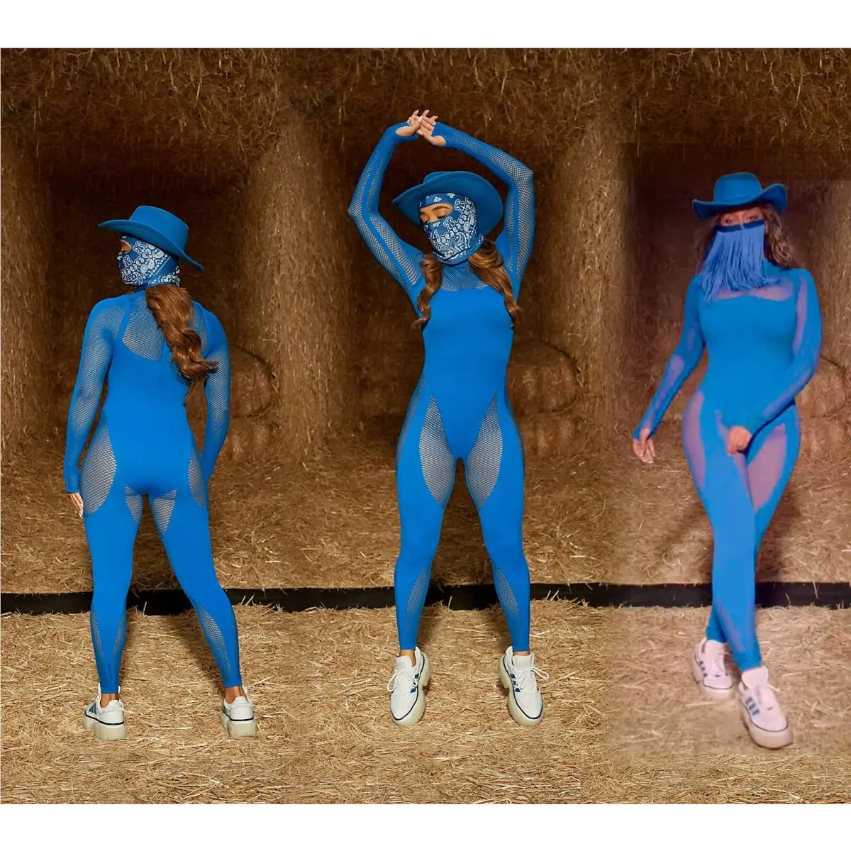 Ivy Park Beyonce Rodeo Collection Blue Mesh Knit Catsuit Size M by Adidas