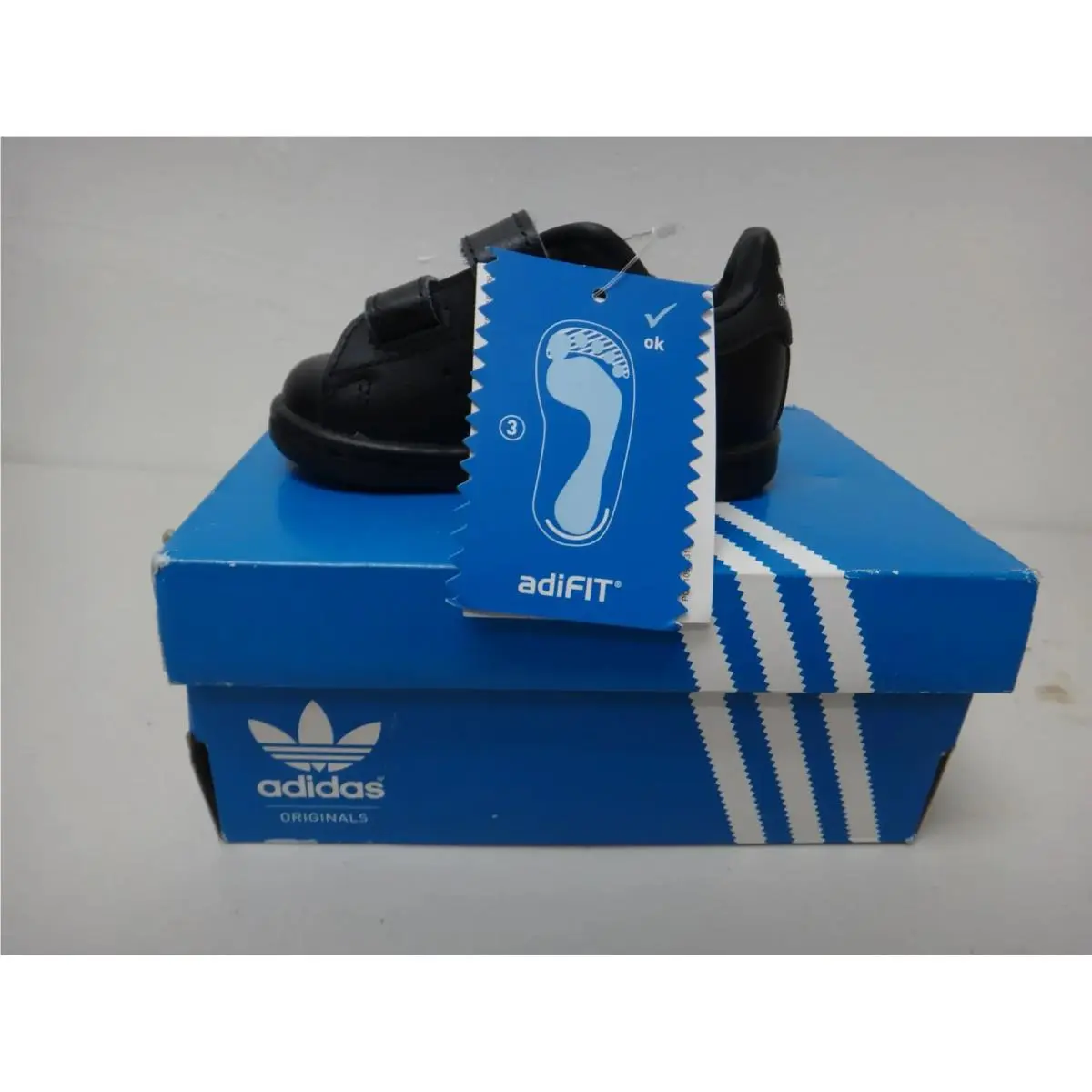 Stan Smith CF I Toddler 4K Black Leather Hook Loop Sneakers M20608 by Adidas