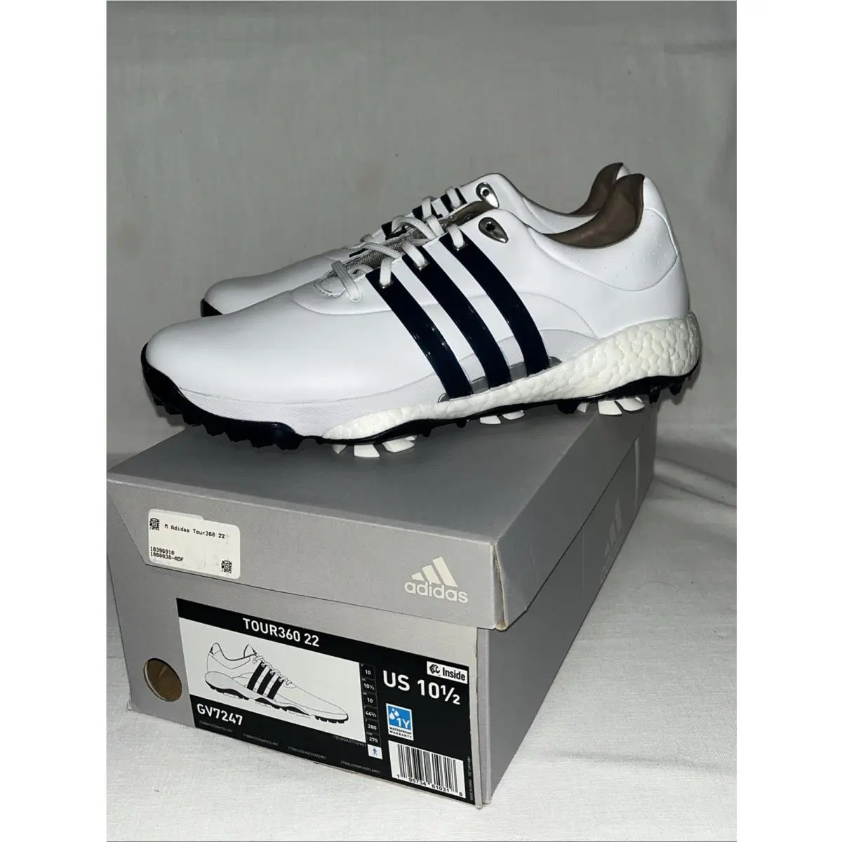 Tour360 22 Mens Size 10.5 Golf Shoes White Blue Silver Leather by Adidas