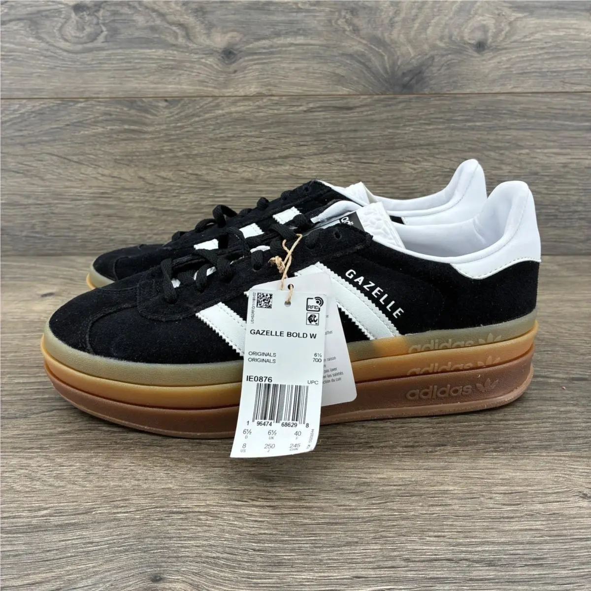 Gazelle Bold W Sneakers Womens 8 Black White Gum Platform IE0876 by Adidas