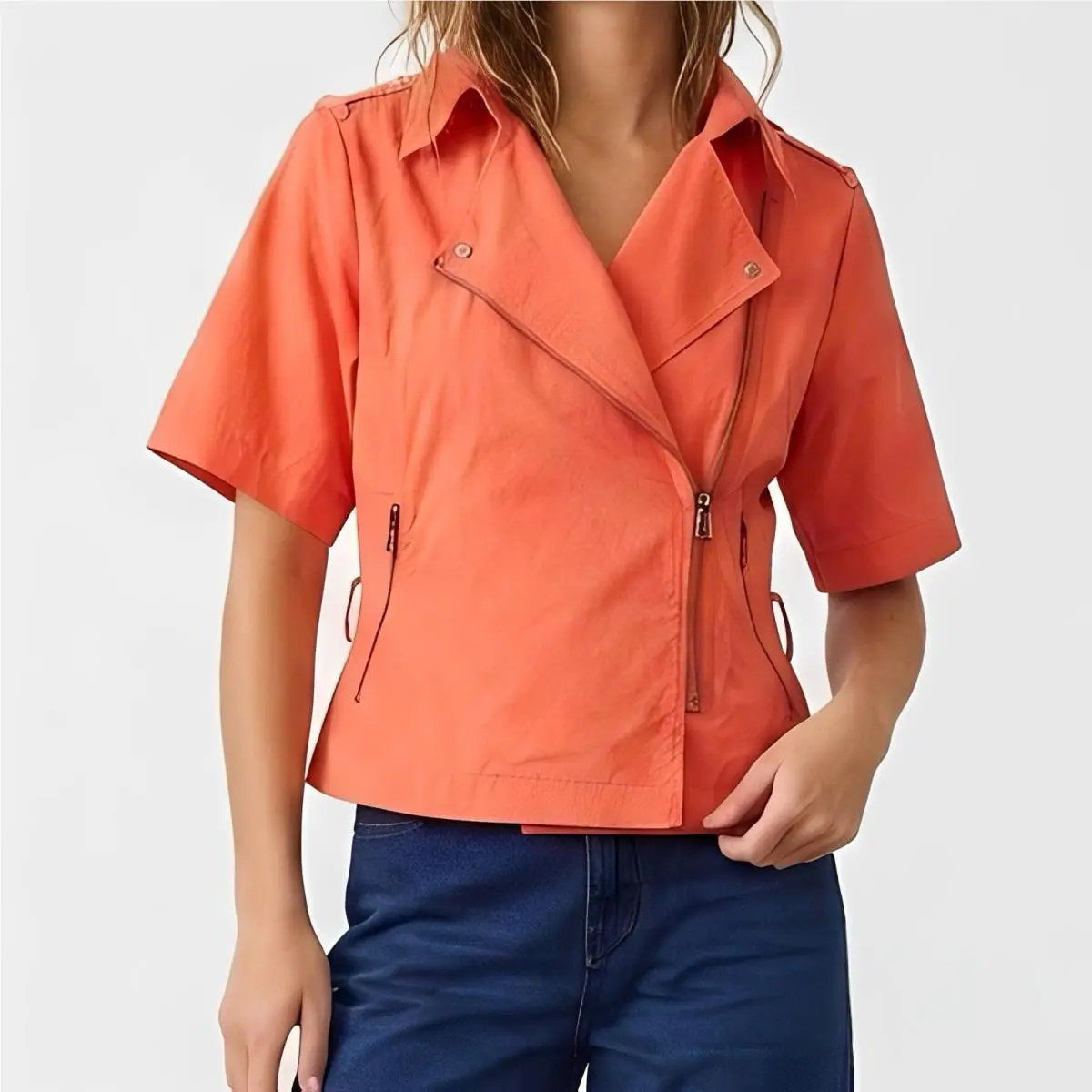 Deadstock  Women`s Slvr Orange Moto Jacket Small Gorpcore Bikercore by Adidas