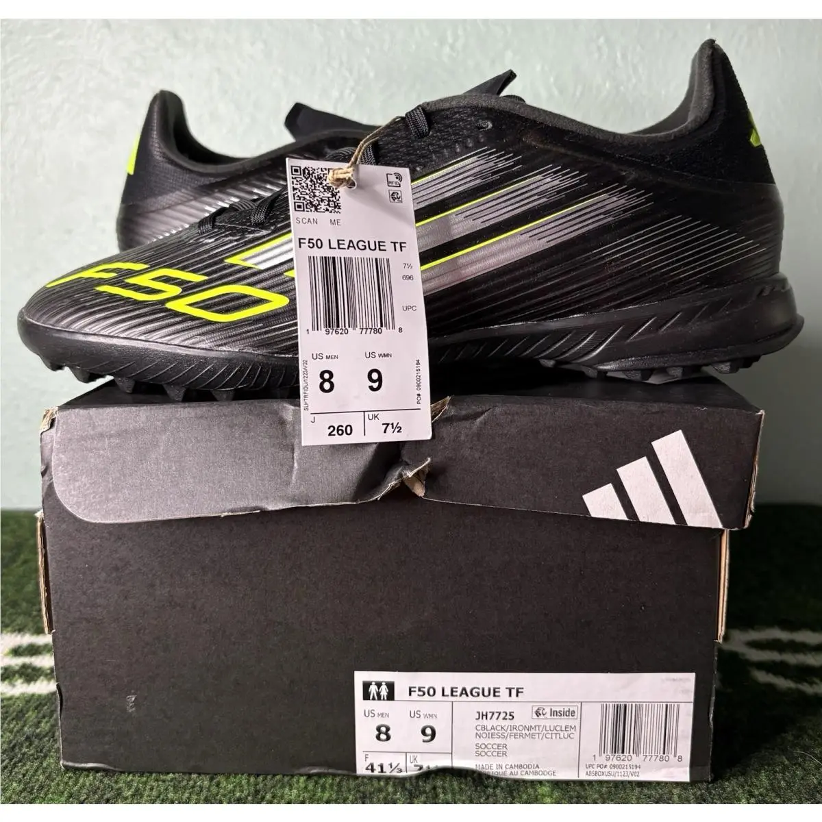 US Men`s 8/W 9 -  Adizero F50 League Turf Electric Stealth Pack JH7725 by Adidas