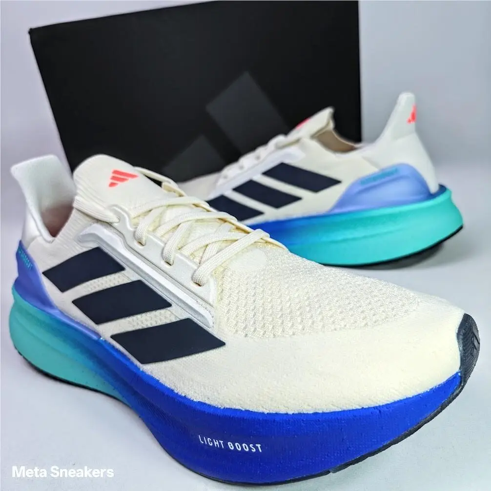 Adidas US 12.5 Men`s Off White Blue Knit Runner Boost Ultraboost 5X JI3056
